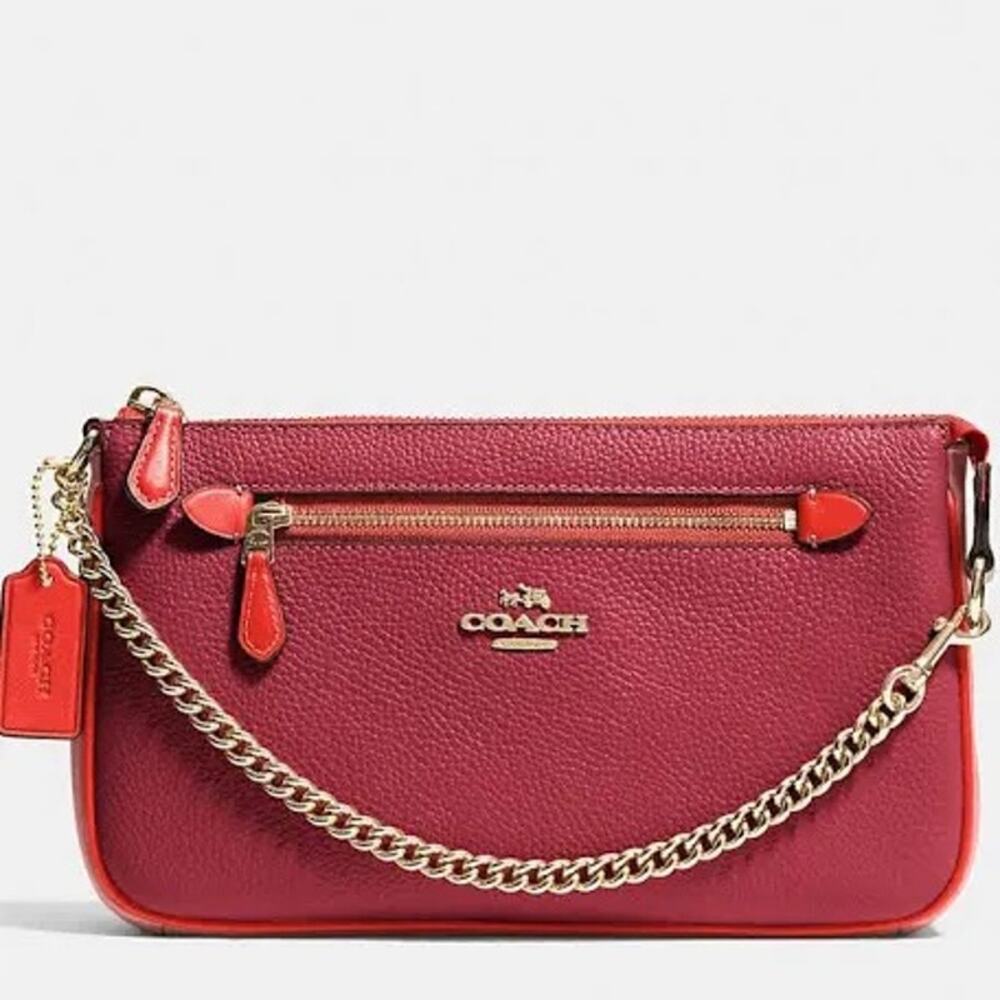 NWOT Coach Nolita Wristlet Pebble Two Tone Leather Cherry